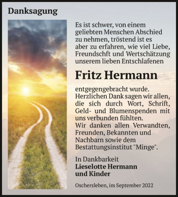 Traueranzeige von Fritz Hermann  von Magdeburger Volksstimme
