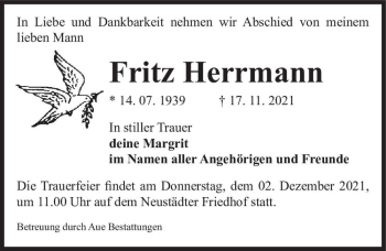 Traueranzeige von Fritz Herrmann  von Magdeburger Volksstimme