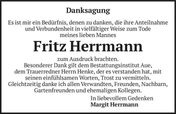 Traueranzeige von Fritz Herrmann  von Magdeburger Volksstimme