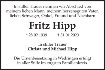 Traueranzeige von Fritz Hipp  von Magdeburger Volksstimme
