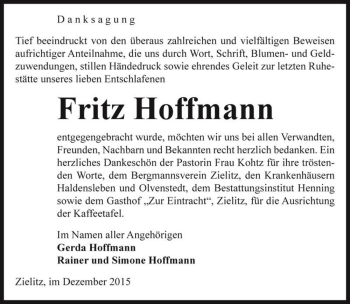 Traueranzeige von Fritz Hoffmann  von Magdeburger Volksstimme