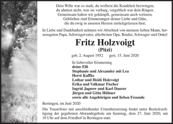 Traueranzeige von Fritz Holzvoigt (Pitzi)  von Magdeburger Volksstimme