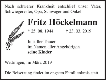 Traueranzeige von Fritz Höckelmann  von Magdeburger Volksstimme