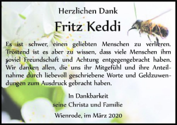 Traueranzeige von Fritz Keddi  von Magdeburger Volksstimme