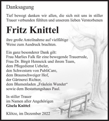 Traueranzeige von Fritz Knittel  von Magdeburger Volksstimme