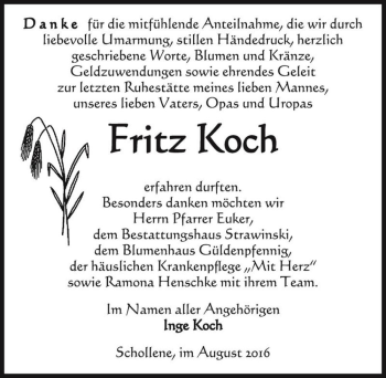 Traueranzeige von Fritz Koch  von Magdeburger Volksstimme