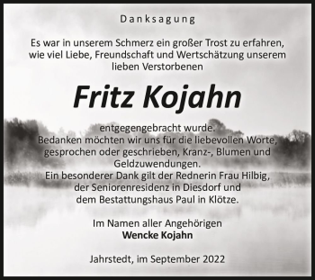 Traueranzeige von Fritz Kojahn  von Magdeburger Volksstimme