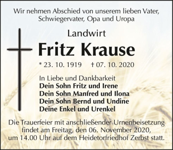 Traueranzeige von Fritz Krause  von Magdeburger Volksstimme