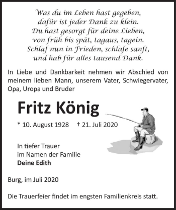 Traueranzeige von Fritz König  von Magdeburger Volksstimme