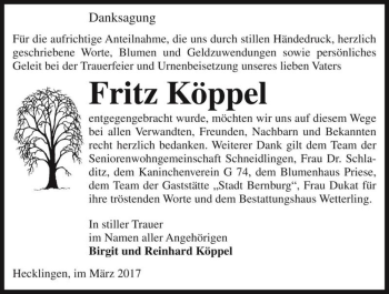 Traueranzeige von Fritz Köppel  von Magdeburger Volksstimme