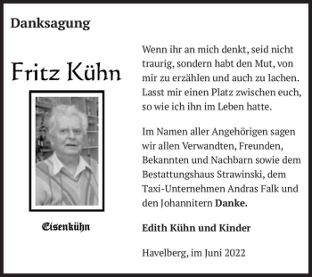 Traueranzeige von Fritz Kühn  von Magdeburger Volksstimme