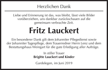 Traueranzeige von Fritz Lauckert  von Magdeburger Volksstimme