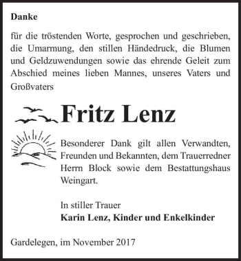 Traueranzeige von Fritz Lenz  von Magdeburger Volksstimme