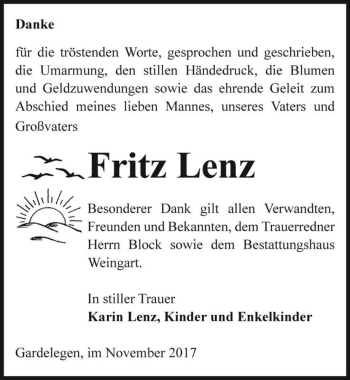 Traueranzeige von Fritz Lenz  von Magdeburger Volksstimme