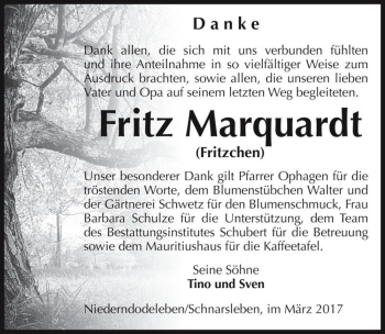 Traueranzeige von Fritz Marquardt 