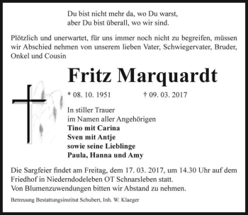 Traueranzeige von Fritz Marquardt  von Magdeburger Volksstimme