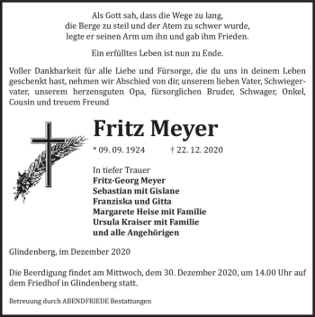 Traueranzeige von Fritz Meyer  von Magdeburger Volksstimme