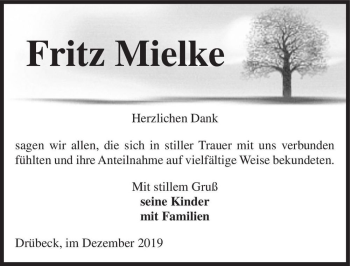 Traueranzeige von Fritz Mielke  von Magdeburger Volksstimme