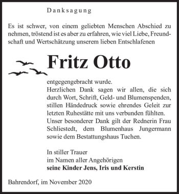 Traueranzeige von Fritz Otto  von Magdeburger Volksstimme