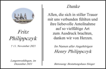 Traueranzeige von Fritz Philippczyk  von Magdeburger Volksstimme