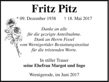 Traueranzeige von Fritz Pitz  von Magdeburger Volksstimme