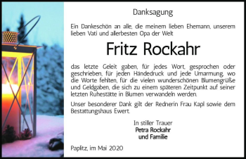Traueranzeige von Fritz Rockahr  von Magdeburger Volksstimme