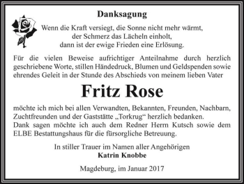 Traueranzeige von Fritz Rose  von Magdeburger Volksstimme