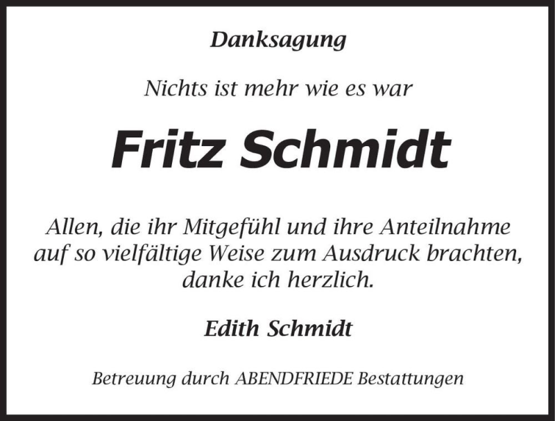  Traueranzeige für Fritz Schmidt  vom 05.12.2020 aus Magdeburger Volksstimme