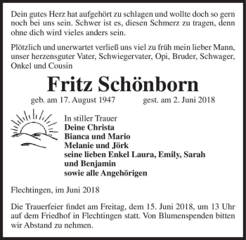 Traueranzeige von Fritz Schönborn  von Magdeburger Volksstimme