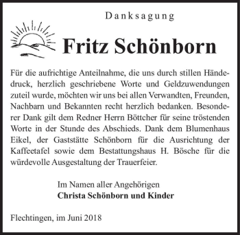 Traueranzeige von Fritz Schönborn  von Magdeburger Volksstimme
