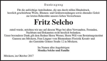 Traueranzeige von Fritz Selcho  von Magdeburger Volksstimme