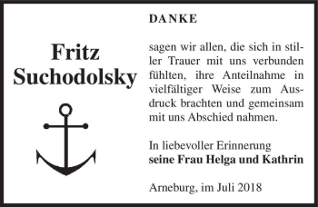 Traueranzeige von Fritz Suchodolsky  von Magdeburger Volksstimme
