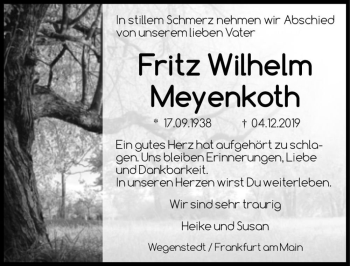 Traueranzeige von Fritz Wilhelm Meyenkoth  von Magdeburger Volksstimme
