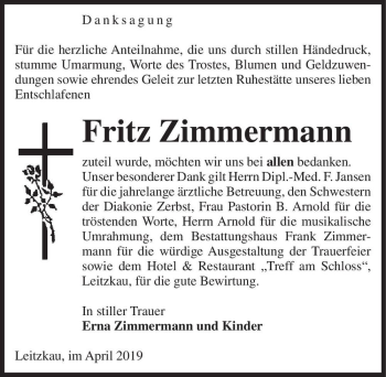 Traueranzeige von Fritz Zimmermann  von Magdeburger Volksstimme
