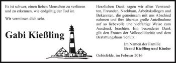 Traueranzeige von Gabi Kießling  von Magdeburger Volksstimme