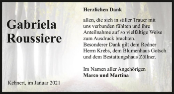 Traueranzeige von Gabriela Roussiere  von Magdeburger Volksstimme