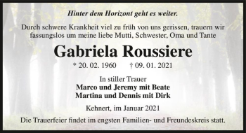 Traueranzeige von Gabriela Roussiere  von Magdeburger Volksstimme