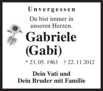 Traueranzeige von Gabriele (Gabi)  von Magdeburger Volksstimme
