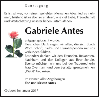 Traueranzeige von Gabriele Antes  von Magdeburger Volksstimme