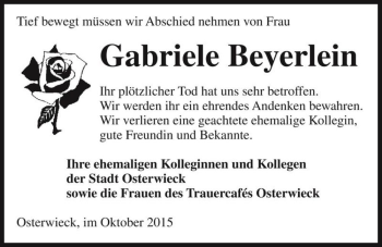 Traueranzeige von Gabriele Beyerlein  von Magdeburger Volksstimme