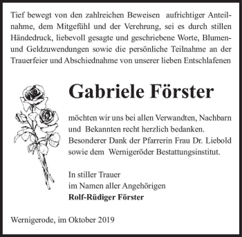 Traueranzeige von Gabriele Förster  von Magdeburger Volksstimme