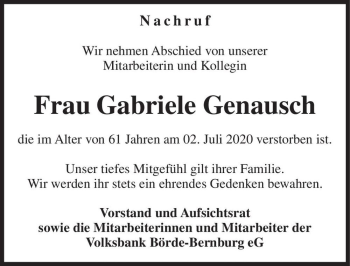 Traueranzeige von Gabriele Genausch  von Magdeburger Volksstimme