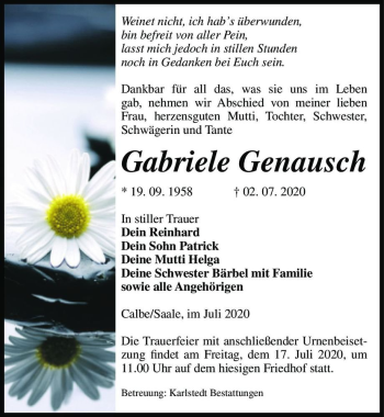 Traueranzeige von Gabriele Genausch  von Magdeburger Volksstimme