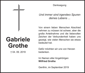Traueranzeige von Gabriele Grothe  von Magdeburger Volksstimme