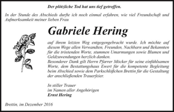 Traueranzeige von Gabriele Hering  von Magdeburger Volksstimme