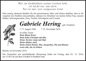 Traueranzeige von Gabriele Hering (geb. Friedrich)  von Magdeburger Volksstimme
