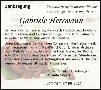 Traueranzeige von Gabriele Herrmann  von Magdeburger Volksstimme
