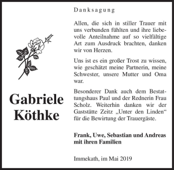 Traueranzeige von Gabriele Köthke  von Magdeburger Volksstimme