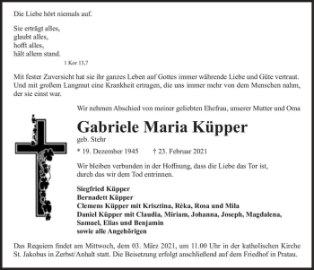 Traueranzeige von Gabriele Maria Küpper (geb. Stehr)  von Magdeburger Volksstimme