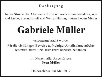 Traueranzeige von Gabriele Müller  von Magdeburger Volksstimme
